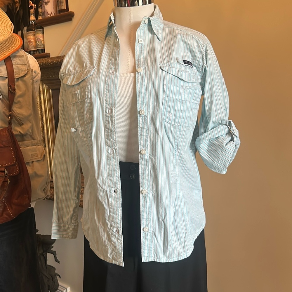 Columbia Super Bonehead Sz SP Blue Camp Shirt EUC